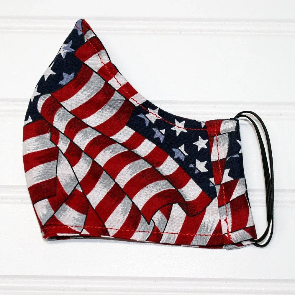 HAND CRAFTED Face Mask American Flag Adult Cloth Fabric Print - Shield Style